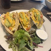 Tiger tofu tacos with cashew cheese instead of the nonvegan sour cream   at Kayak Kafe - Broughton in Savannah
