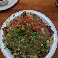 Three Sisters with mushroom gravy - yummy! Like thanksgiving leftovers in the morning at Morning Glory Cafe in Eugene