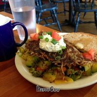 Little Bear's Vegan Omelette--note the crisp potato turnover-yum. at Morning Glory Cafe in Eugene