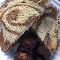 Tempeh Rueben Sandwich with tots at Morning Glory Cafe in Eugene