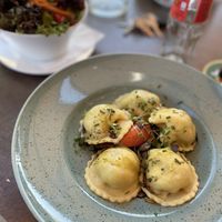 Ravioli with wok vegetables and a side salad  at Landhaus Hazienda in Villach