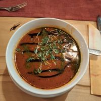 Tomato soup with basil oil at Landhaus Hazienda in Villach