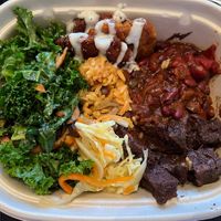 Creole beans and jerk tofu platter at Pearl Island Cafe & Catering in Charlottesville