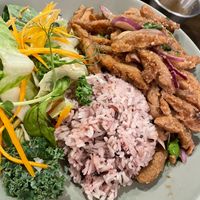 Rice dish with seitan and vegetables at Thai Vegan Kitchen in Helsinki