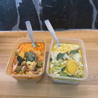 Red and green curries  at Thai Vegan Kitchen in Helsinki