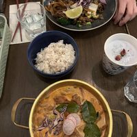 Red curry with soy protein and noodles with soy protein   at Thai Vegan Kitchen in Helsinki
