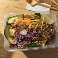 Fried rice with red pork  at Thai Vegan Kitchen in Helsinki