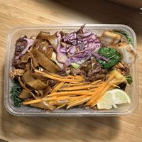 Phad sii iu with mixed proteinn  at Thai Vegan Kitchen in Helsinki