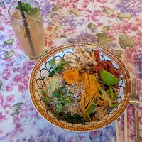 Sukhothai Noodles and Ginger Iced Tea at Thai Vegan Kitchen in Helsinki