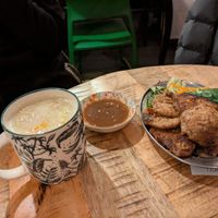 Grilled 'beef' and hot mango milk at Thai Vegan Kitchen in Helsinki