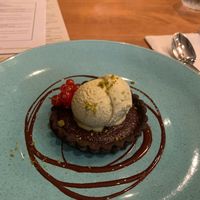 Chocolate fondant and pistachio ice cream  at Woodlands in Bury St Edmunds