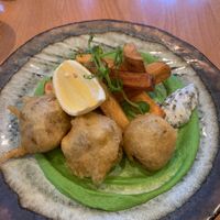 Battered artichoke and chips - soooo good at Woodlands in Bury St Edmunds