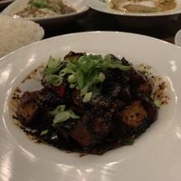 Eggplant and tofu, charred with burnt flavor. Tasteless.  at Saffron in Las Vegas