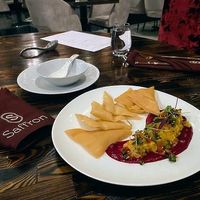 Two kinds of beets with wonton chips at Saffron in Las Vegas