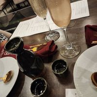 Glittery Champagne and Lychee Sake  at Saffron in Las Vegas