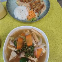 (1) Pho with tofu & seitan (2) 'chicken' dish at Ananda - Acherstrasse in Bonn