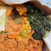 Carrot and bell pepper, spinach, red lentils  at Injera in Copenhagen
