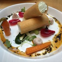 Tomato salad and coconut yoghurt cannelloni at Hectors Restaurant in Auckland