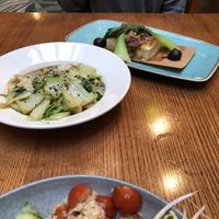 Wood baked tofu and seasame greens  at Hectors Restaurant in Auckland