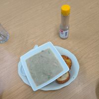 Mushroom soup. The crispy bread dipped in mushroom soup is very nice  at i Vege in Johor Bahru