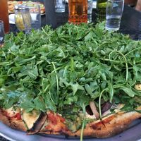 Arugula, Marinated Portobello, and caramelised Onion at Pizza Research Institute in Eugene