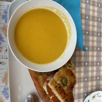 Coconut, ginger and carrot with a focaccia sandwich   at Honeymans of Bowburn in Durham