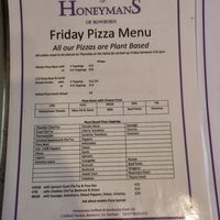 Pizza menu at Honeymans of Bowburn in Durham