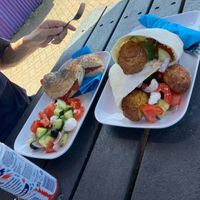 Greek salad, pitta, bagel (vegan feta)  at Honeymans of Bowburn in Durham