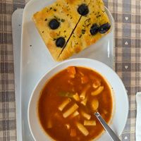 homemade minestrone soup with fresh olive focaccia at Honeymans of Bowburn in Durham