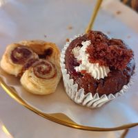 Cherry chocolate cream cupcake and cinnamon heart swirl at Honeymans of Bowburn in Durham
