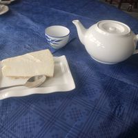 Vegan cheesecake with Chinese tea 🍵 at Woks Bar and Restaurant in Brandon