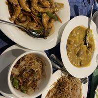 Vegan prawns satay sauce, vegan chicken curry sauce   at Woks Bar and Restaurant in Brandon