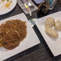 Soy 'spaghetti' with mixed veggies & vegetable "ravioli" at Trattoria Cinese Longchan in Milan