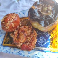 Stuffed tomato and pepper at The Passing in Crete