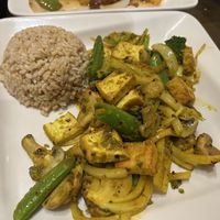 Lemongrass Tofu with rice  at Simple Joy in Honolulu