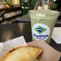 Vegan empanada and matcha with oat milk  at PiniPico in Chicago