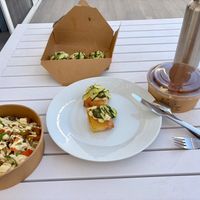 Take-away, quinoa salad, focaccia  and apple pie. at El Med Veg in Tenerife