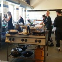 In the Kitchen, Hard at work making good food! at Ungdomshuset Folkekøkken in Copenhagen