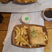 Tofish with chips and vegan tartar at Athena B in Portslade