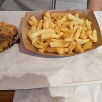Vegan fishcake with chips and gravy at Athena B in Portslade