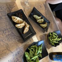 Apple gyoza, veg gyoza, edamamee  at El Cuenco Dorado in Burgos