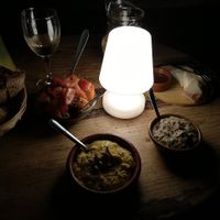 hommus, aubergine dip, tomatoes salad with pesto at A Casarella in Corsica