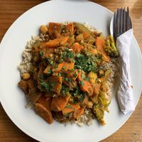 Chickpea &mixed veggie india curry  at The Fifth Dimension in San Pedro La Laguna