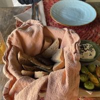 Bread with aioli and lime olives  at Esfigueral in Ibiza