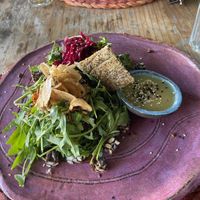 Salad with tempeh & cracker  at Esfigueral in Ibiza