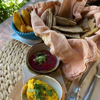 Hummus and wedges potatoes at Esfigueral in Ibiza