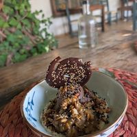 Casserole (hot spiced apple and nuts, with chocolate ice cream) at Esfigueral in Ibiza