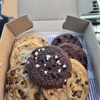 sugar cookie, double chocolate chip, chocolate chip (all vegan)  at Insomnia Cookies in Denton