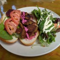 Falafel poboy with beet hummus was amazing at Green Goddess in New Orleans