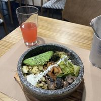 Vegan bowl with ‘chicken’, veggies and the creamiest rice I’ve ever had. With Kombucha 👌 small but gorgeous little place. Easy to understand menu. And staff were lovely x  at Kimchibowl  in Malaga